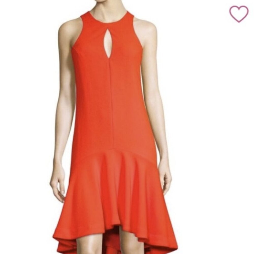Trina Turk PETAL Lady Bug Coral Red Orange Crepe Sleeveless Keyhole Dress Sz 6 - Picture 2 of 16